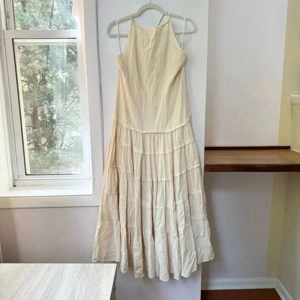 NWT Free People Somewhere Sunny Halter Maxi Dress White Swan Medium